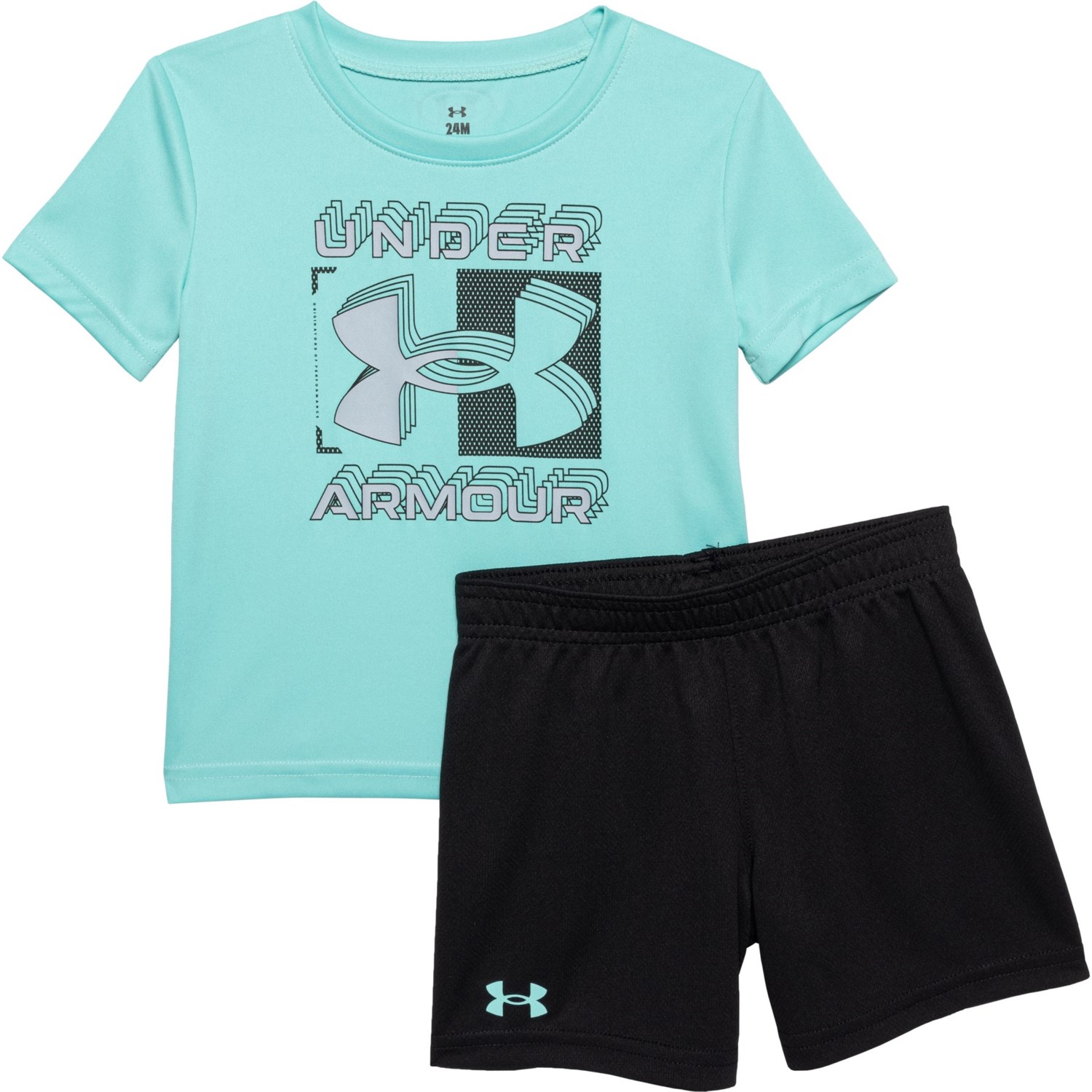 () A_[A[}[ Ct@g {[CY T-Vc Ah bV V[c Zbg - V[g X[u Under Armour Infant Boys T-Shirt and Mesh Shorts Set - Short Sleeve Radial Turquoise