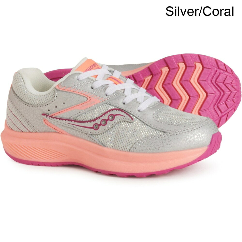 (取寄) サッカニー キッズ サッカニー ビッグ ボーイズ アンド ガールズ コーヒージョン KDZ スニーカー - レザー Saucony kids Big Boys and Girls Cohesion KDZ Sneakers - Leather Silver/Coral