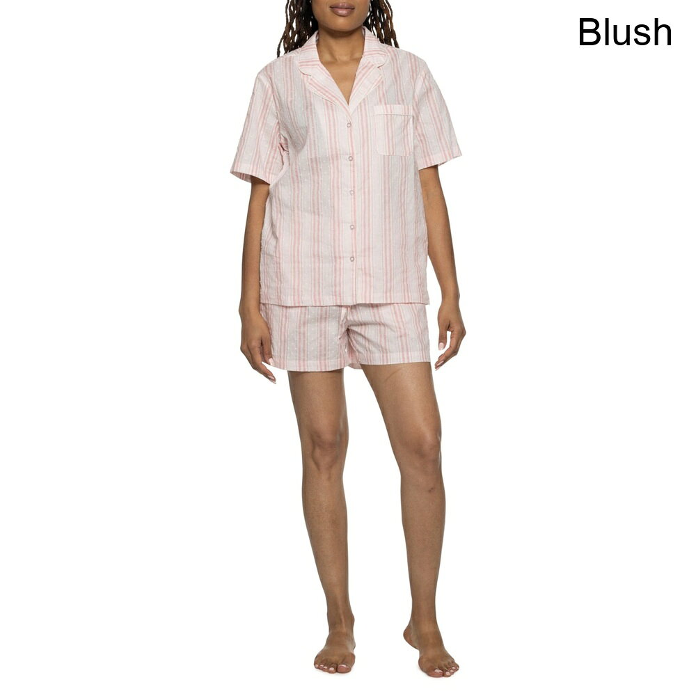 (取寄) ランズエンド レディース エンド ストライプド スイス ドット ノッチ カラー ショーティ セット - ショート スリーブ Lands' End women Striped Swiss Dot Notch Collar Shortie Set - Short Sleeve Blush
