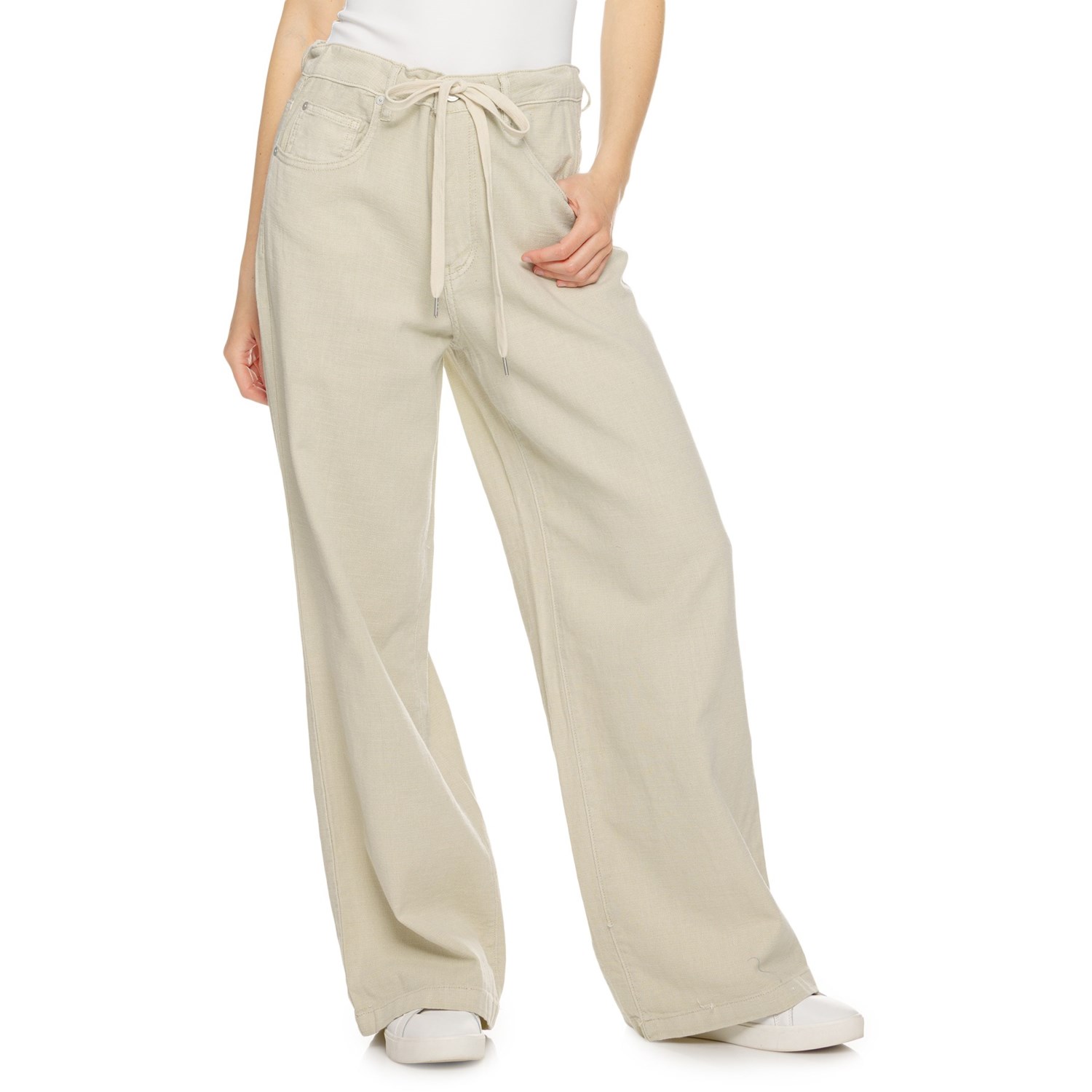 Cropped Pants - (取寄) レディース バギィ ドローストリング パンツ - リネン, ハイ ライズ BlankNYC women Baggy Drawstring Pants - Linen, High Rise Oyster Bar