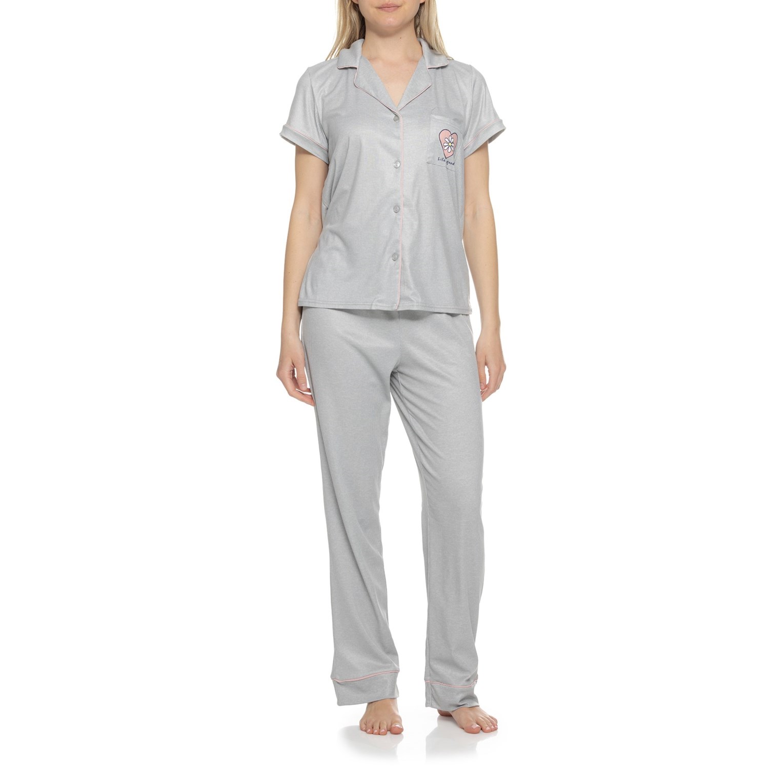 (取寄) ライフイズグッド レディース ライフ イズ グッド ノッチ カラー パジャマ - ショート スリーブ Life is Good women Life is GoodNotch Collar Pajamas - Short Sleeve Gray