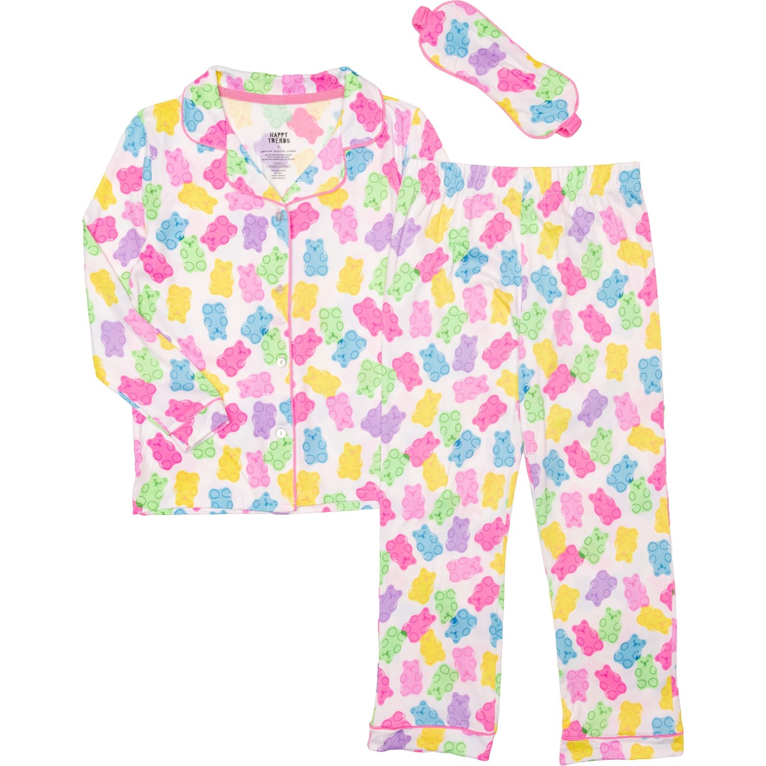 (取寄) キッズ ハッピー ノッチド カラー パジャマ ウィズ アイ マスク - ロング スリーブ HAPPY TRENDS kids Notched Collar Pajamas with Eye Mask - Long Sleeve White