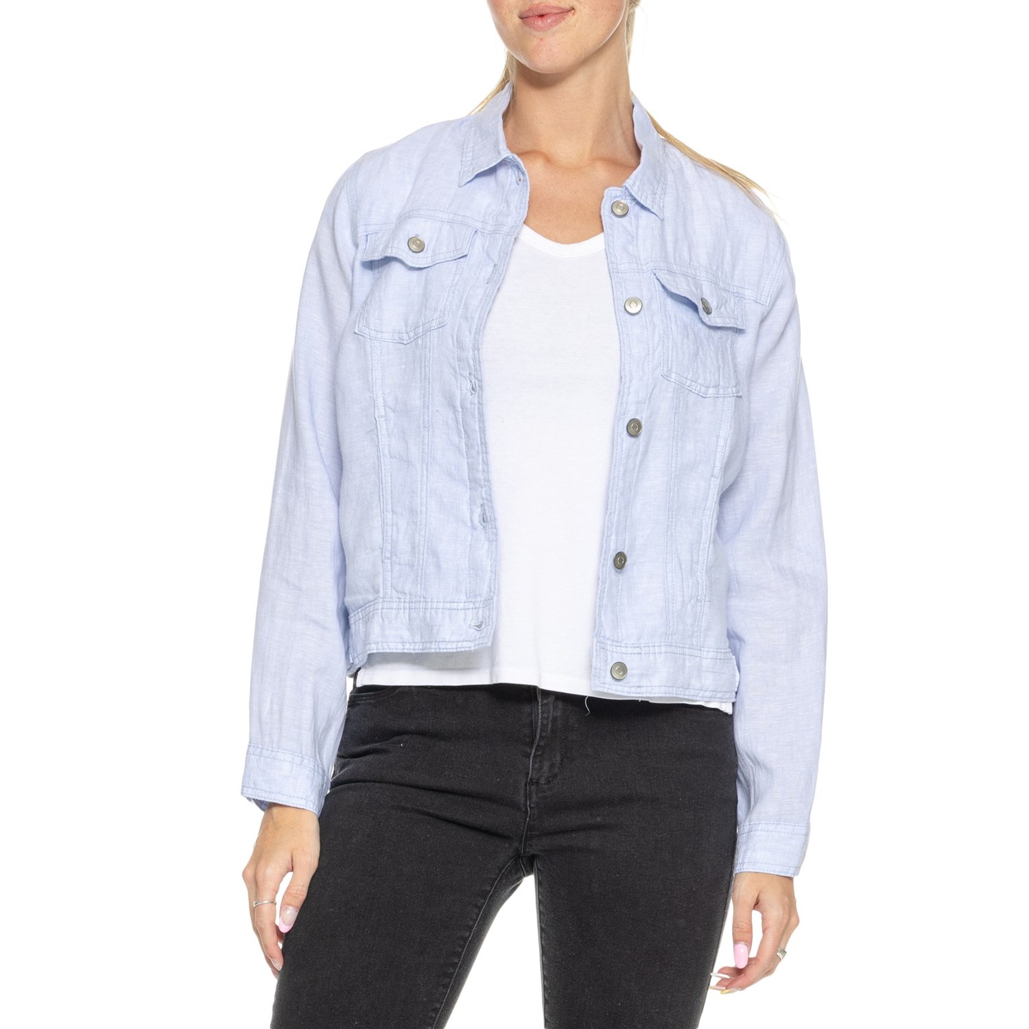 T-Shirts - (取寄) レディース ジョーンズ アンド CO ジョーンズ ニュー ヨーク リネン ジーン ジャケット Jones & Co Jones New York women Linen Jean Jacket Brunnera Blue