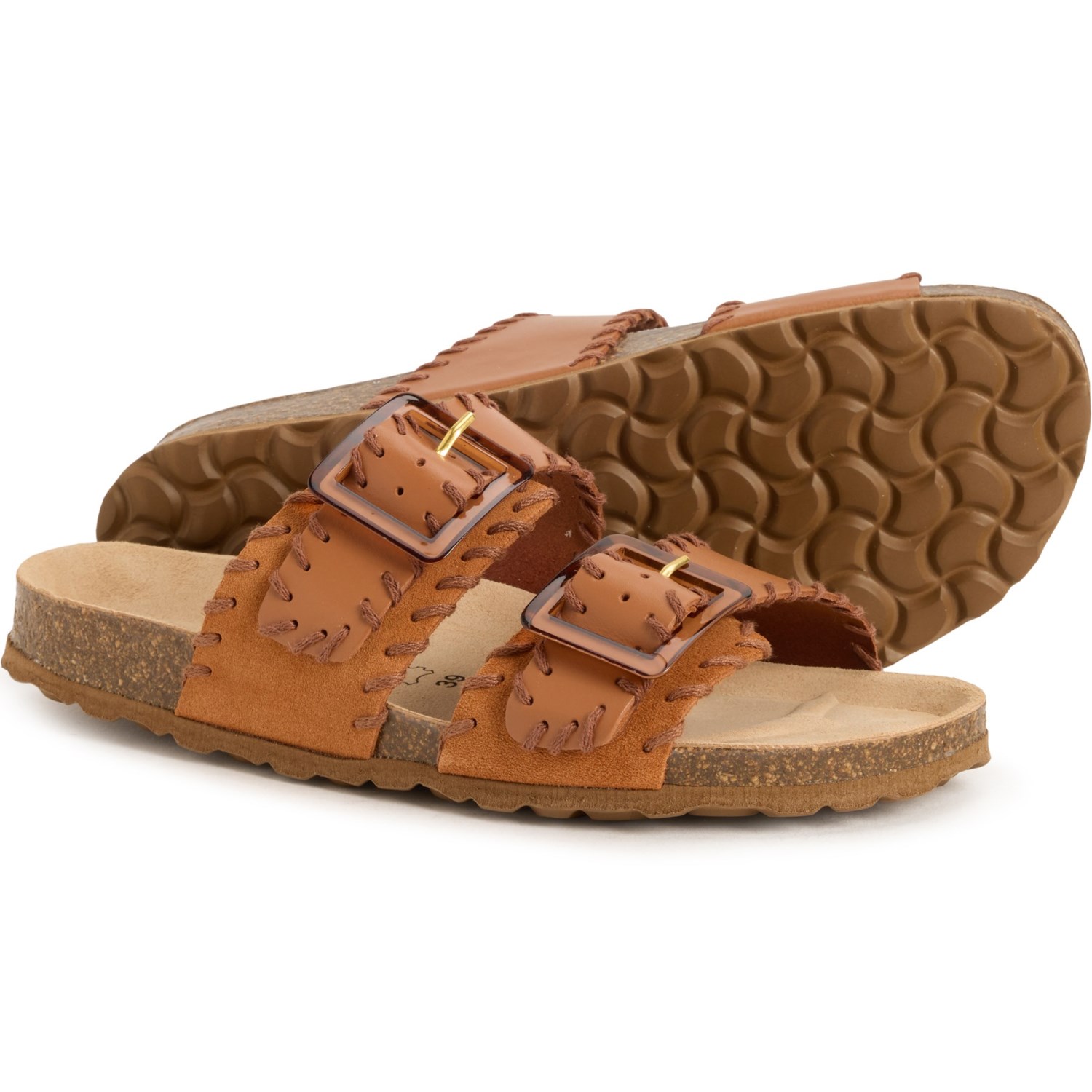 (取寄) オーテンティ レディース メイド イン スペイン ステッチド 2-バンド サンダル - スエード Autenti women Made in Spain Stitched Two-Band Sandals - Suede (For Women) Camel