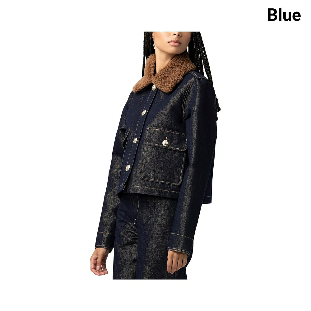 ジェットラグ楽天市場店の(取寄) ブランク nyc メタリックデニムジャケットフェイクシェルパカラー青 blank nyc Metallic Denim Jacket with Faux Sherpa Collar in Blue｜アングル2