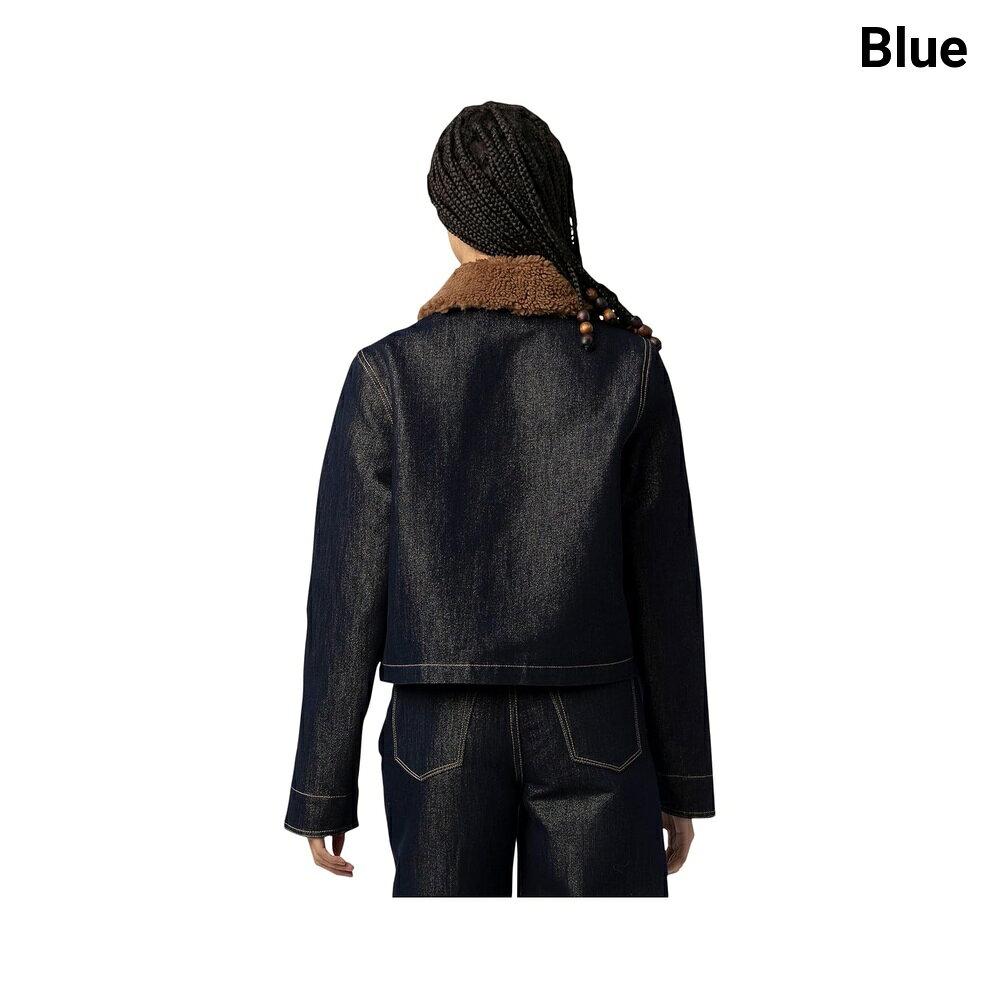 ジェットラグ楽天市場店の(取寄) ブランク nyc メタリックデニムジャケットフェイクシェルパカラー青 blank nyc Metallic Denim Jacket with Faux Sherpa Collar in Blue｜アングル3