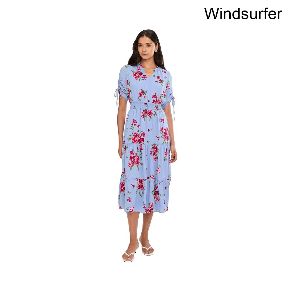 (取寄) セセ ルシュドショートスリーブスモックウエストティアードマキシドレス cece Ruched Short Sleeve Smocked Waist Tiered Maxi Dress