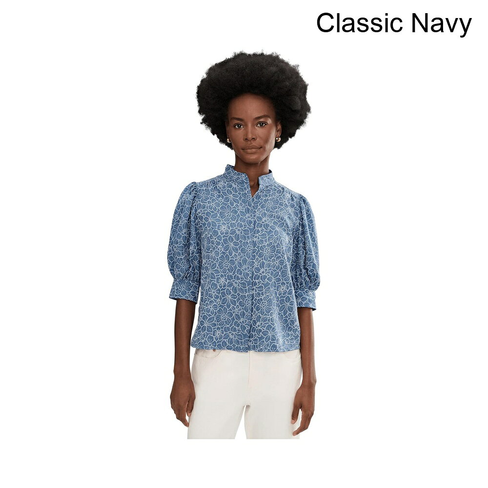 (取寄) セセ シャンブレーショートスリーブヒドゥンプラケットトップ cece Chambray Short Sleeve Hidden Placket Top