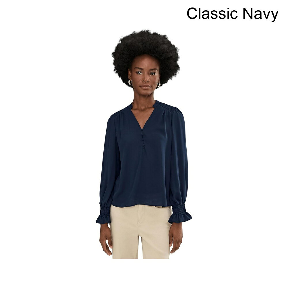 (取寄) セセ ロングスリーブハーフプラケットスモックトップ cece Long Sleeve Half Placket Smocked Top