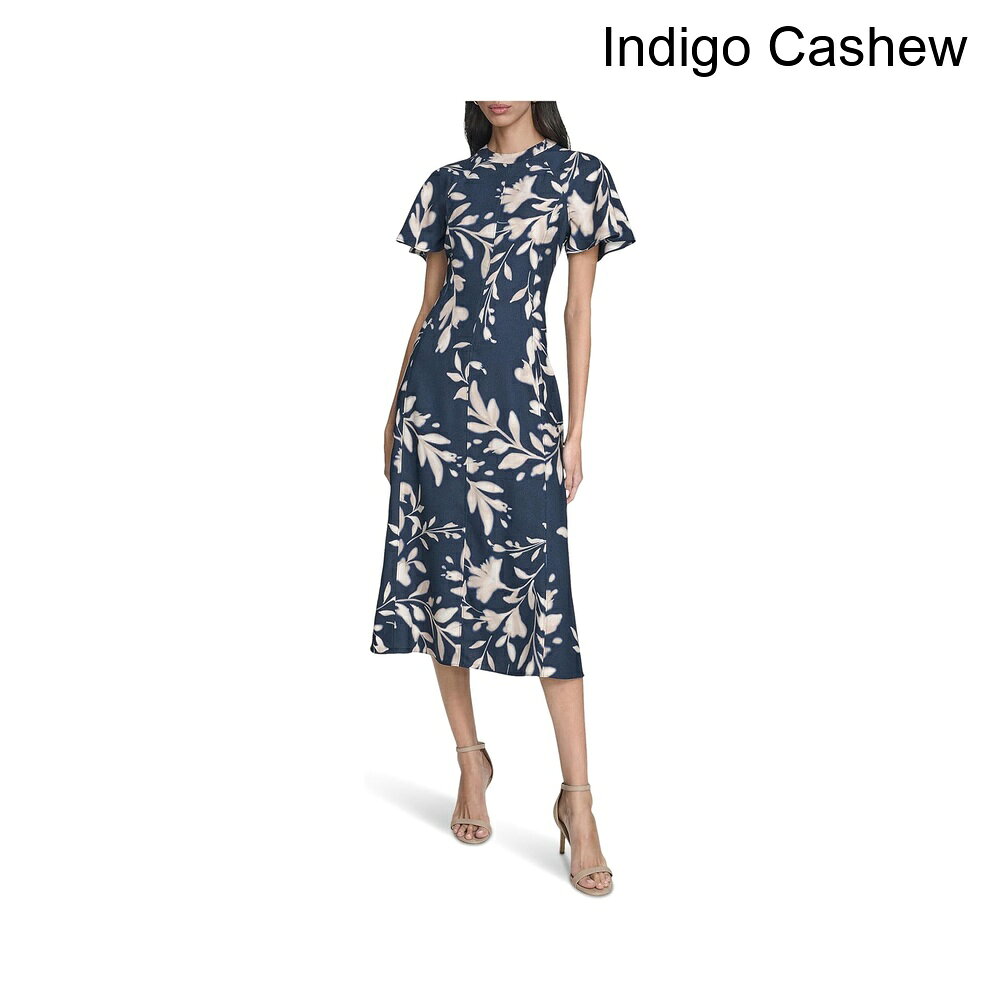 (取寄) カルバン・クライン フラッター スリーブ フローラル ミディ calvin klein Flutter Sleeve Floral Midi