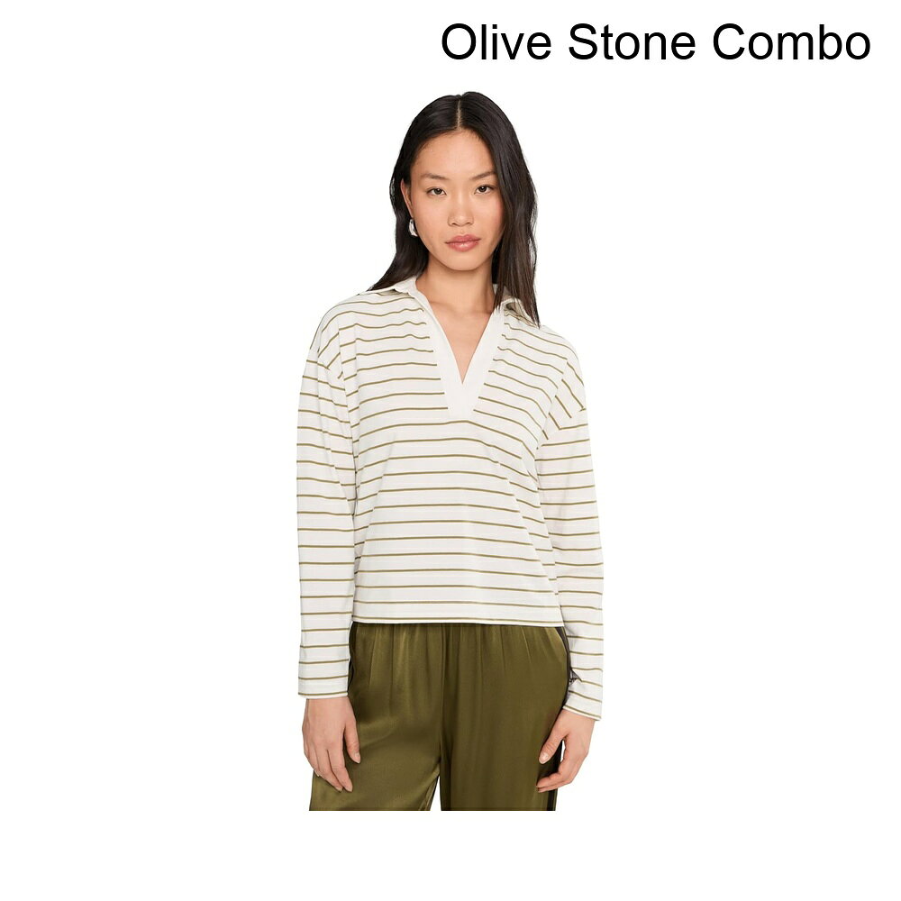(取寄) ヴィンス ストライプイージーロングスリーブポロ vince Striped Easy Long Sleeve Polo