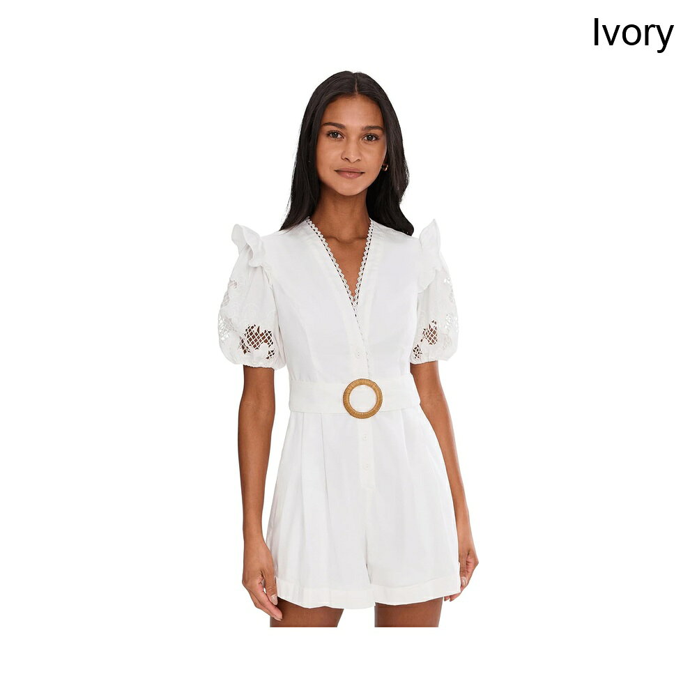 (取寄) アドリアナ・パペル レーザーカットパフスリーブロンパー adrianna papell Lasercut Puff Sleeve Romper
