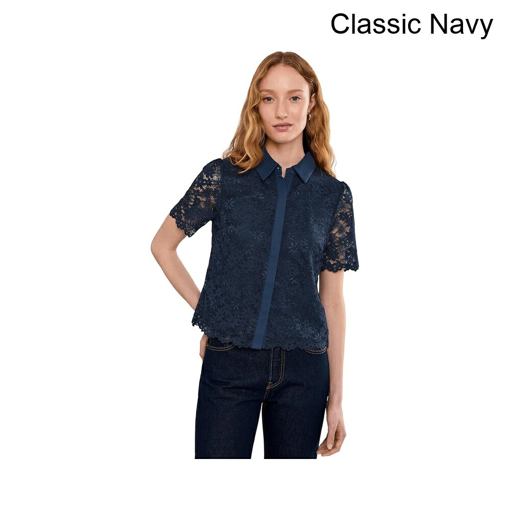 (取寄) セセ レースショートスリーブ隠しプラケットシャツ cece Lace Short Sleeves Hidden Placket Shirt