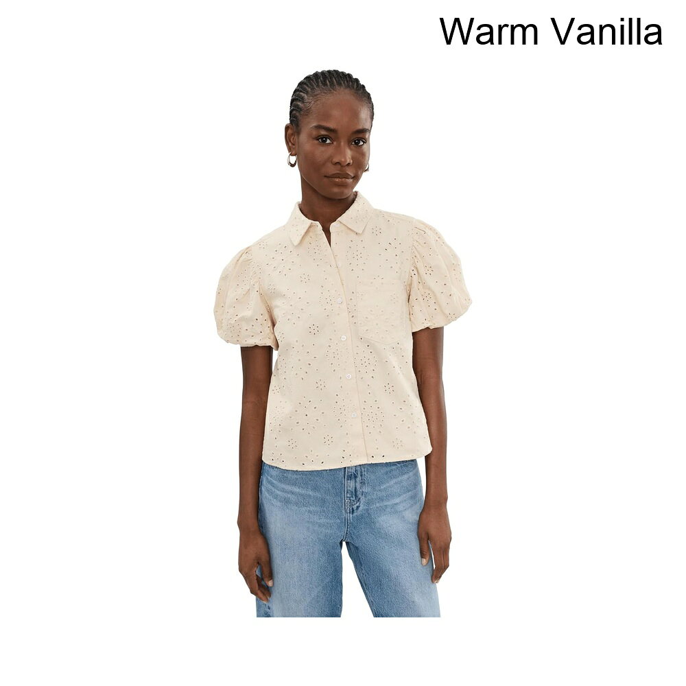 (取寄) セセ カラー付きアイレット刺繍バブルスリーブトップ cece Collared Eyelet Embroidery Bubble Sleeve Top