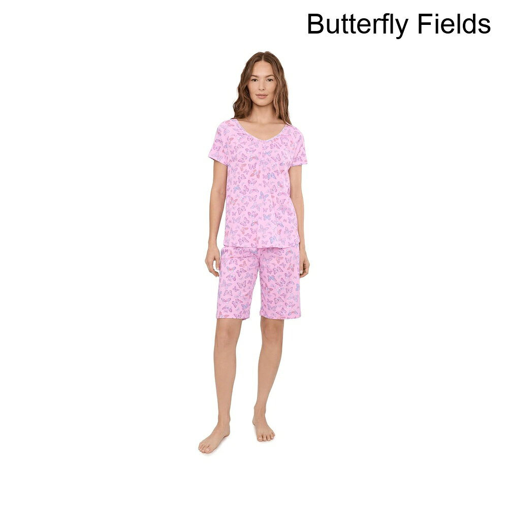 (取寄) カレン・ニューバーガー ショートスリーブヘンリーバミューダショーツパジャマセット karen neuburger Short Sleeve Henley Bermuda Shorts Pajama Set