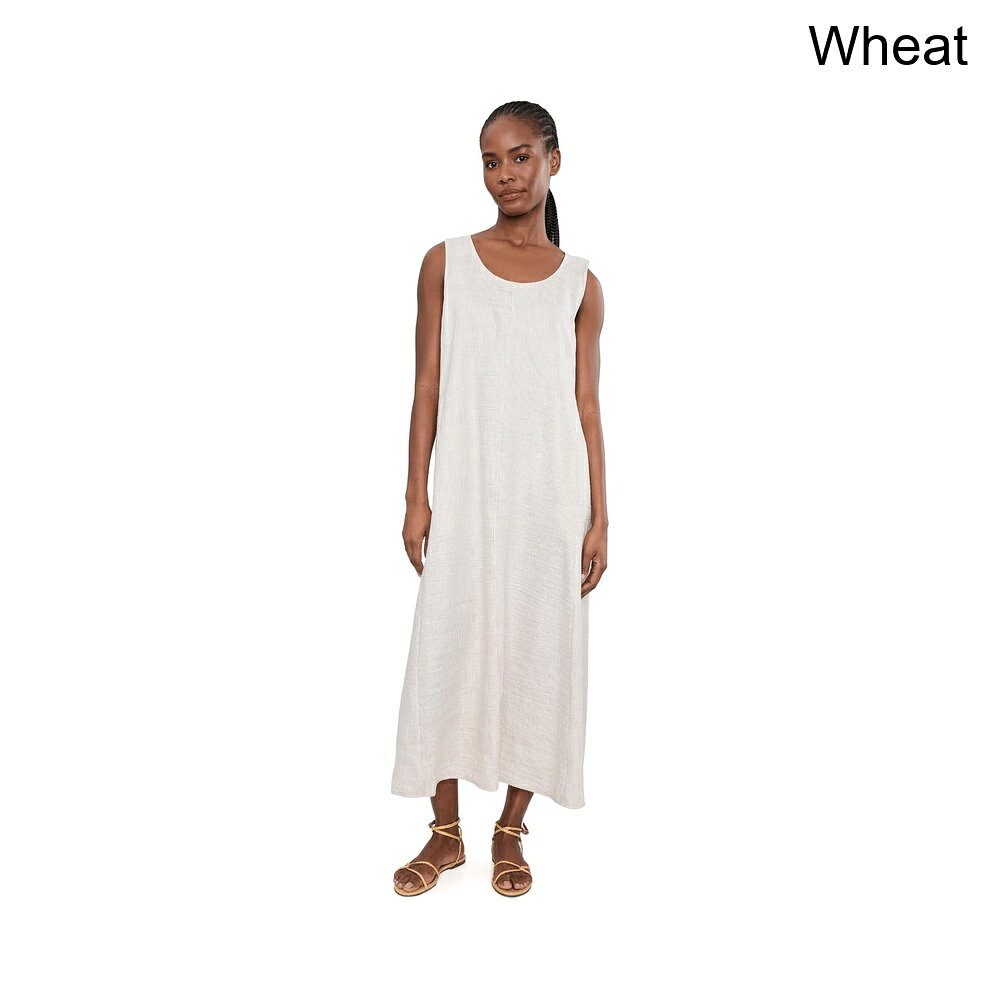 (取寄) イーリー・フィッシャー ストライプオーガニックリネンシーンスcoopネックドレス eileen fisher Striped Organic Linen Sheen Scoop Neck Dress