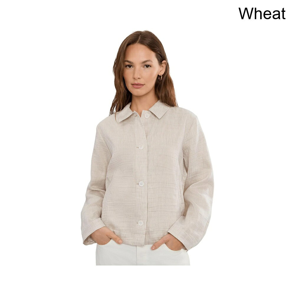 (取寄) イーリー・フィッシャー ストライプオーガニックリネンシーンクラシックカラージャケット eileen fisher Striped Organic Linen Sheen Classic Collar Jacket