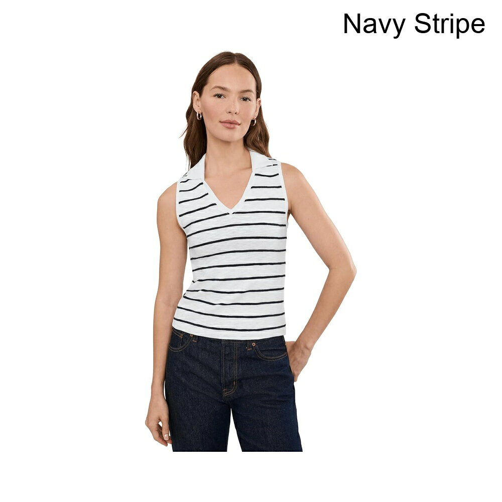 (取寄) リラ・ピー ストライプノースリーブカラー付きトップ lilla p Striped Sleeveless Collared Top