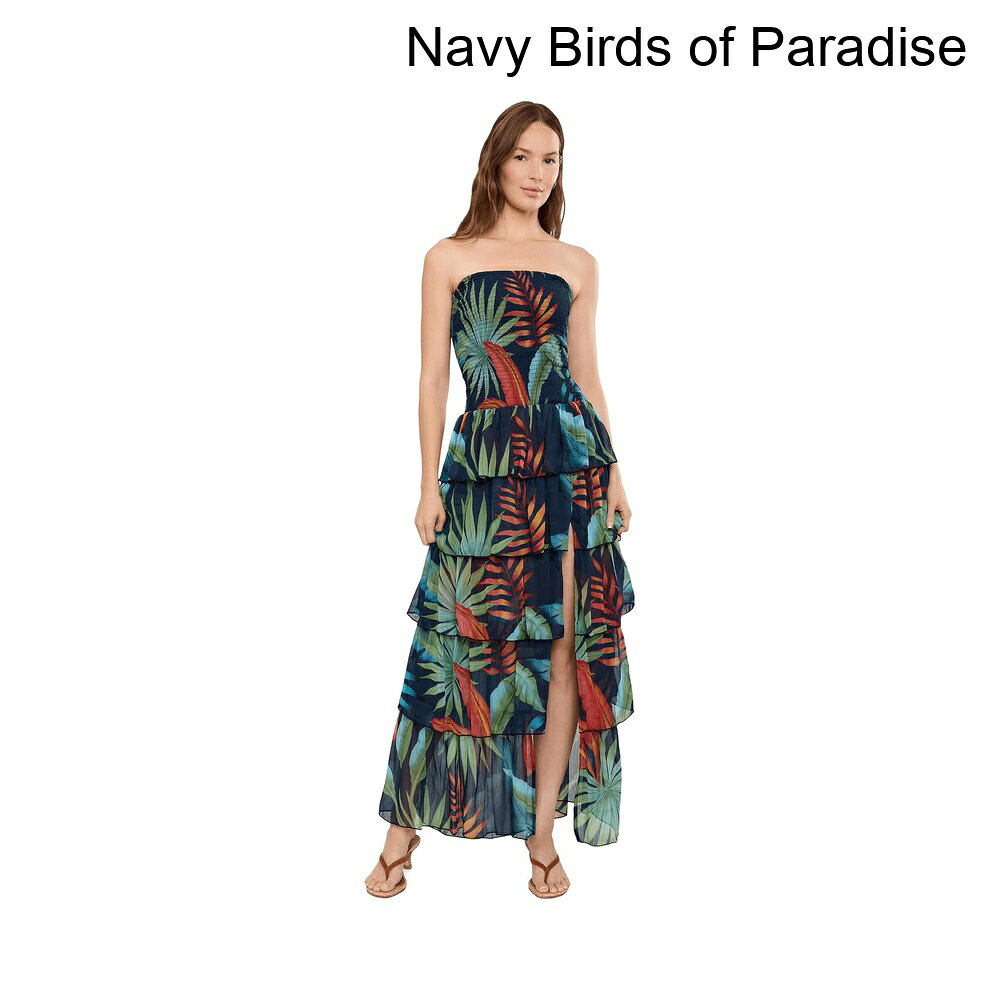 (取寄) アヴェック・レ・フィーユ トロピカルストラップレスティアードマキシドレス avec les filles Tropical Strapless Tiered Maxi Dress
