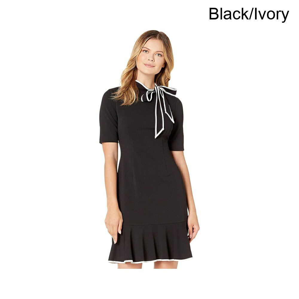 (取寄) アドリアナ・パペル ニットクレープタイネックフロウンスドレス adrianna papell Knit Crepe Tie Neck Flounce Dress