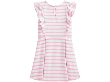 (取寄)ポロ ラルフローレン ガールズ キッズ ストライプド ラッフルド ポンテ ドレス (リトル キッズ) Polo Ralph Lauren Girl's Kids Striped Ruffled Ponte Dress (Little Kids) Carmel Pink/White