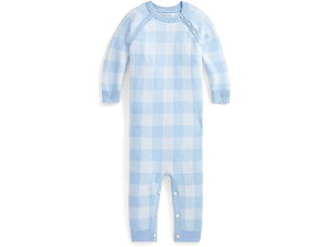 (取寄)ポロ ラルフローレン ボーイズ キッズ ギンガム コットン セーター カバーオール (インファント) Polo Ralph Lauren Boy’s Kids Gingham Cotton Sweater Coverall (Infant) Blue Grand Gingham