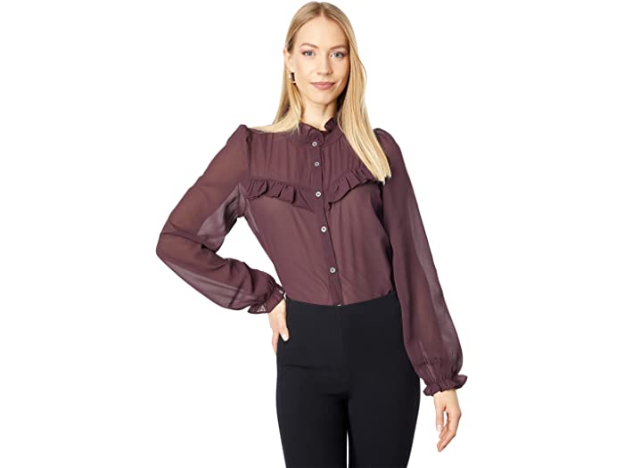 (取寄) ラスカーナ レディース ハイ ネック ラッフル ブラウザ LASCANA women High Neck Ruffle Blouse Aubergine