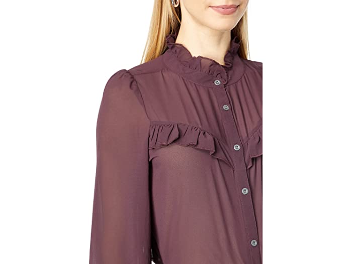 (取寄) ラスカーナ レディース ハイ ネック ラッフル ブラウザ LASCANA women High Neck Ruffle Blouse Aubergine