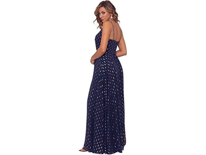 (取寄)ロングメタリックシフォンレースアップディープBetsyamp;AdamLongMetallicChiffonLace-UpDeepV-DressNavy/Copper
