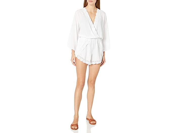 (取寄)ウィメンズスタンダードクローシェトリムロンパースイムスーツカバーアップLaBlancaWomensStandardCrochetTrimRomperSwimsuitCoverUpWhite/CostaBrava