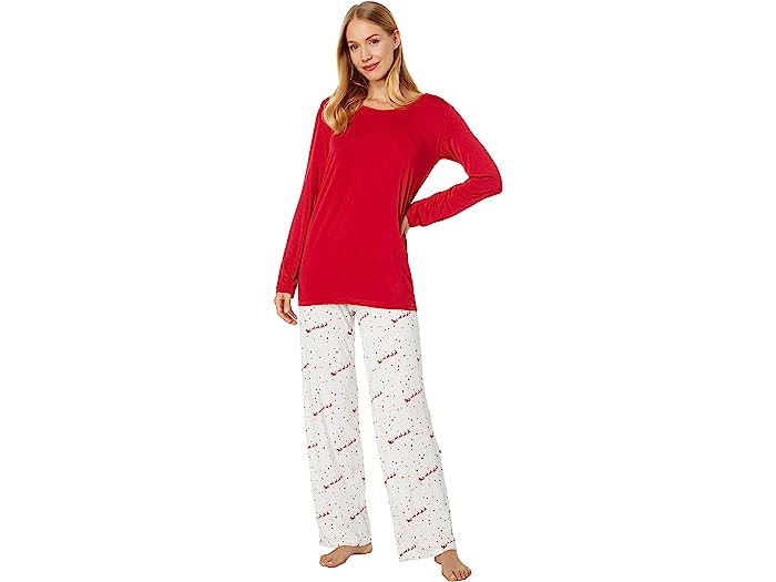 (取寄) キッキー パンツ レディース ルージー グーシー Tシャツ アンド パンツ Pj セット Kickee Pants women Kickee Pants Long Sleeve Loosey Goosey Tee & Pants PJ Set Natural Flying Santas