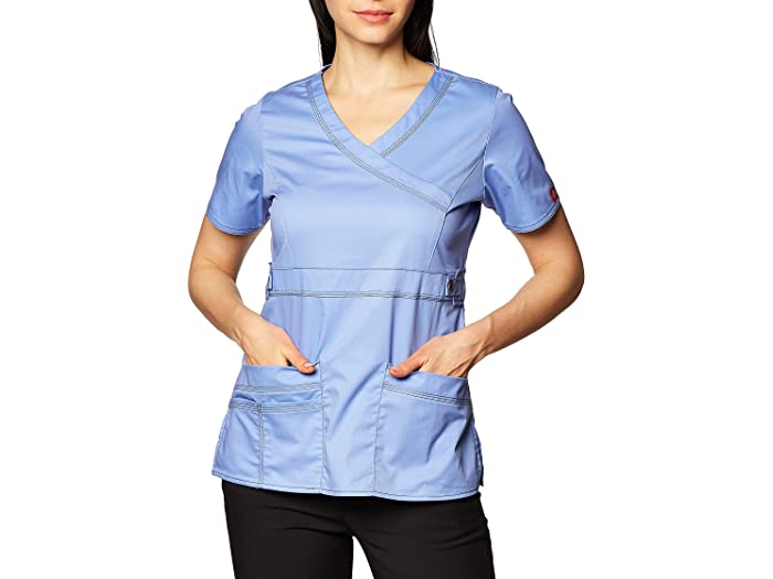 (取寄) ディッキーズ レディース スクラブズ ウィメンズ ゲン フレックス モック ラップ シャツ Dickies women Scrubs Womens Gen Flex Mock Wrap Shirt Ceil Blue