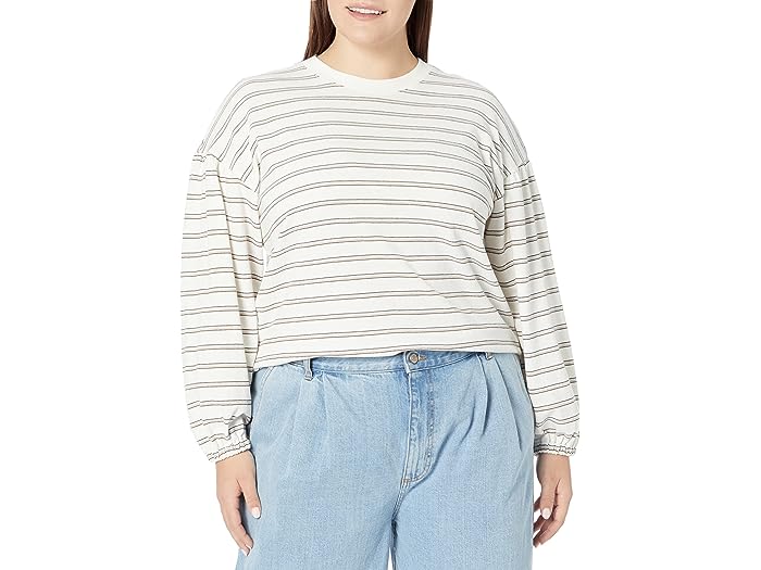 () ChEF fB[X vX TC_[  TVc T - XgCv Madewell women Madewell Plus Cider Long Sleeve Tee - Stripe Antique Cream