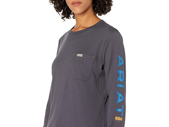 (取寄) アリアット レディース リーバー ワークマン ロング スリーブ Tシャツ Ariat women Rebar Workman Long Sleeve T-Shirt Periscope Grey/Mykonos Blue