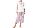 (取寄) ヒュー レディース ショート スリーブ ティー アンド カプリ ツーピース パジャマ セット HUE women HUE Short Sleeve Tee and Capris Two-Piece Pajama Set White