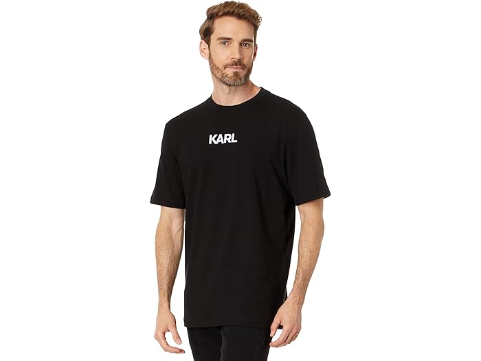 ()  饬ե ѥ  å ͥå 硼 ꡼ T-  ֥  Karl Lagerfeld Paris men Karl Lagerfeld Paris Mock Neck Short Sleeve T-Shirt with Embroidered Logo Black