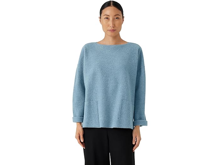 () AC[ tBbV[ fB[X ogE lbN {bNX gbv Eileen Fisher women Eileen Fisher Bateau Neck Box Top Blue Steel