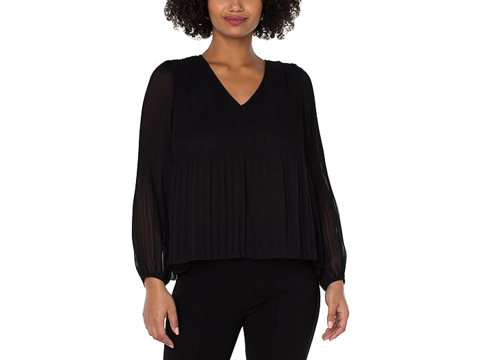 () ov[ fB[X V-lbN O X[u v[c gbv Liverpool women Liverpool V-Neck Long Sleeve Pleated Top Black