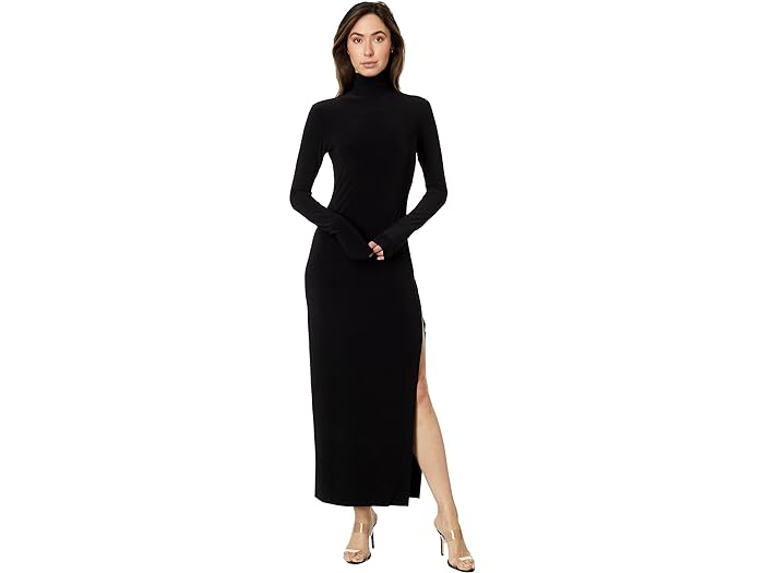 () m[} J} fB[X O X[u ^[glbN TCh Xbg KE Norma Kamali women Norma Kamali Long Sleeve Turtleneck Side Slit Gown Black