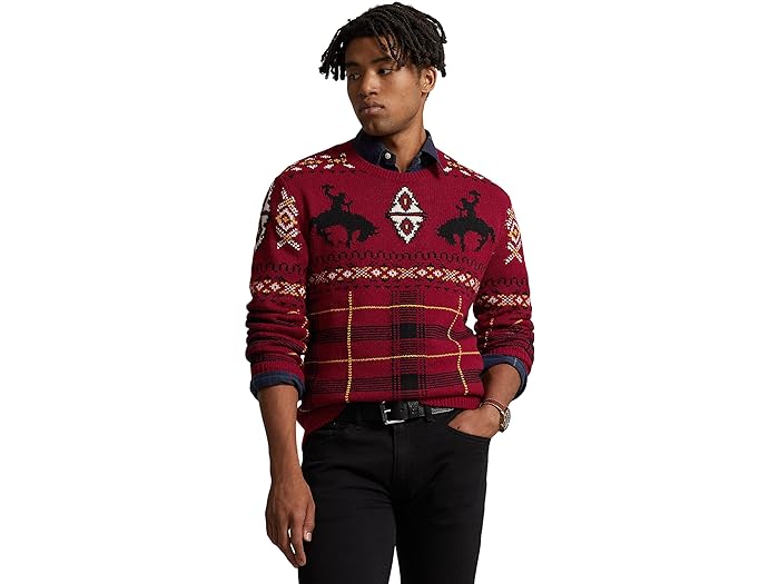 () t[ Y EFX^ CXpC[h tFA AC Z[^[ Polo Ralph Lauren men Polo Ralph Lauren Western Inspired Fair Isle Sweater Red Combo