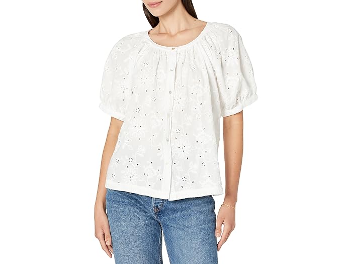 () JP[ fB[X ACbg yUg gbv Karen Kane women Karen Kane Eyelet Peasant Top White