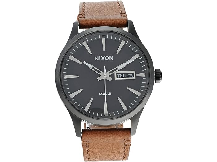 ニクソン 腕時計（メンズ） (取寄) ニクソン メンズ セントリー ソーラー レザー Nixon men Nixon Sentry Solar Leather Gunmetal