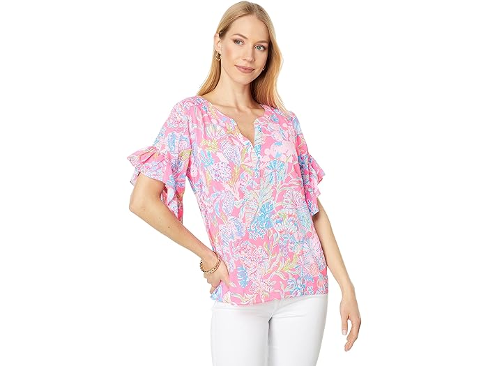 (取寄) リリー ピュリッツァー レディース クイナ ショート スリーブ トップ Lilly Pulitzer women Lilly Pulitzer Quinna Short Sleeve Top Pink Isle Shell Me Something Goodのサムネイル