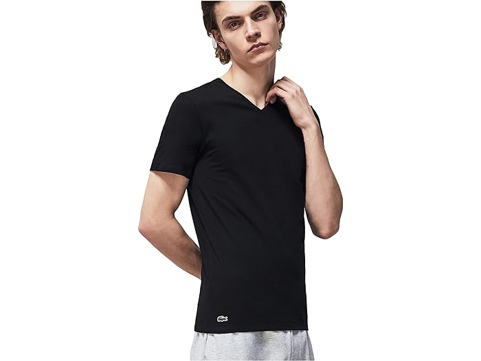 (取寄) ラコステ メンズ 3-パック V-ネック スリム フィット エッセンシャル T-シャツ Lacoste men Lacoste 3-Pack V-Neck Slim Fit Essential T-Shirt Black