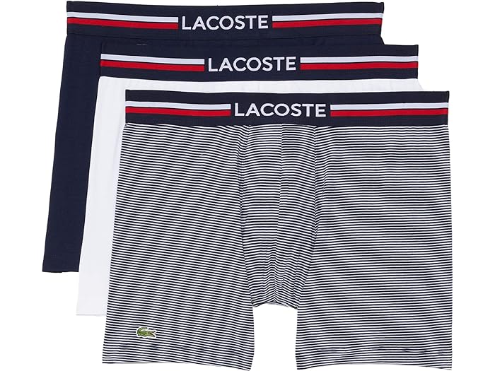 (取寄) ラコステ メンズ ボクサー ブリーフ 3-パック フレンチ フロッグ アイコニック ライフスタイル Lacoste men Lacoste Boxer Briefs 3-Pack French Flag Iconic Lifestyle Navy Blue/White