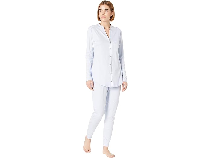 () ϥ ǥ ԥ奢 å  ꡼ ѥ å Hanro women Hanro Pure Essence Long Sleeve Pajama Set Blue Glow