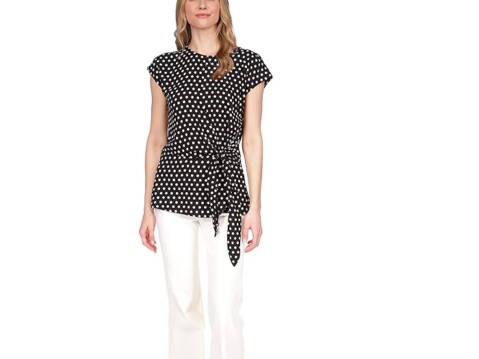 (取寄) マイケルコース レディース ポルカ ドット ショート スリーブ ラップ トップ MICHAEL Michael Kors women MICHAEL Michael Kors Polka Dot Short Sleeve Wrap Top Black/White