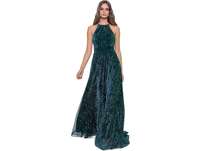 (取寄) ベッツィアンドアダム レディース ロング ホルター メタリック クリンクル ニット ガウン Betsy & Adam women Betsy & Adam Long Halter Metallic Crinkle Knit Gown Jade