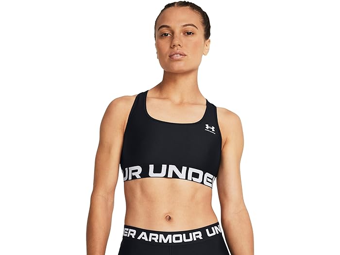 (取寄) アンダーアーマー レディース ヒートギア オーセンティクス ミッド インパクト ブランデット スポーツ ブラ Under Armour women Under Armour HeatGear Authentics Mid Impact Branded Sports Bra Black/White