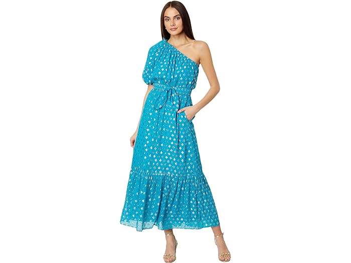 () [ sbc@[ fB[X [  V_[ }LV Lilly Pulitzer women Lilly Pulitzer Zelalynn One Shoulder Maxi Blue Rhapsody Pattern Play Viscose Metallic Clip